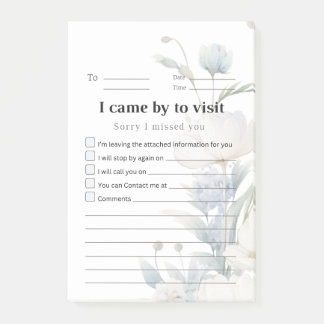 Blauwe bloemige sticky note voor terugkombezoek -