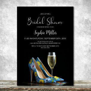 Blauwe Bloemige Stiletto Schoenen Bruidsfeest Kaart