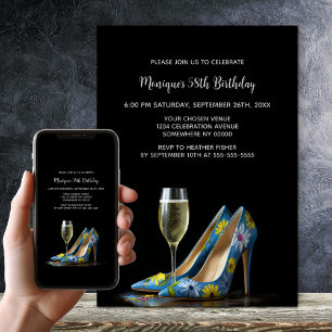 Blauwe Bloemige Stiletto Schoenen Verjaardagsfeest Kaart