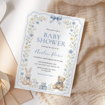 Blauwe bloemige teddybeer konijn kinderkamer babys