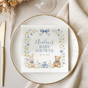 Blauwe bloemige teddybeer konijn kraamfeest baby s servet