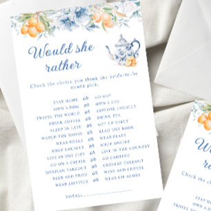 Blauwe bloemige theepot wil ze liever bruidsspel