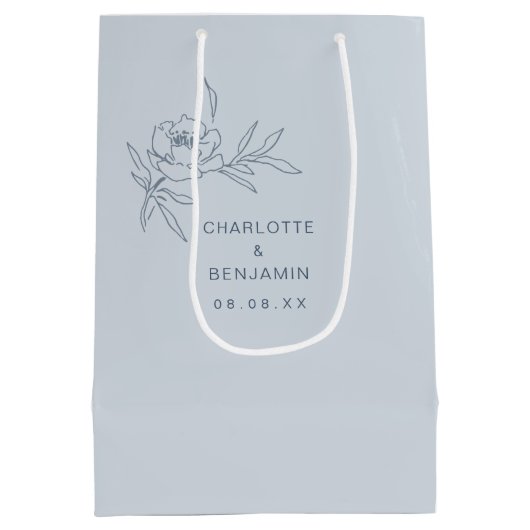 Blauwe bloemige trouwcadeautas medium cadeauzakje (Achterkant)