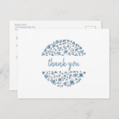 Blauwe bloemige waterverf bedankt briefkaart (Voorkant / Achterkant)