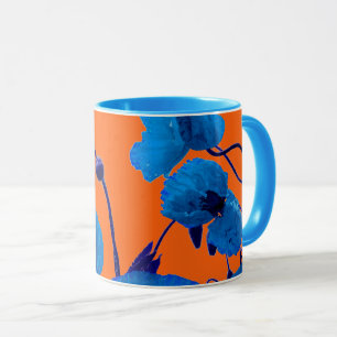 Blauwe bloemige waterverf klaproos bloemen cadeau mok
