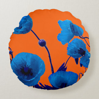 Blauwe bloemige waterverf klaproos bloemen zomer z rond kussen
