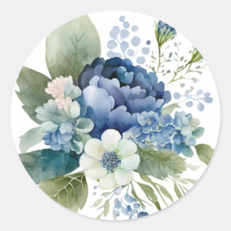 Blauwe Bloemige Waterverf Stickers, Envelopezegels Ronde Sticker