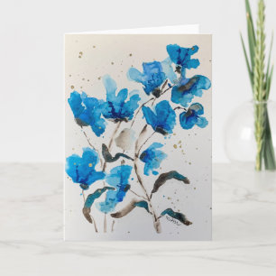 Blauwe Bloemige Waterverfdoodlekaart Kaart