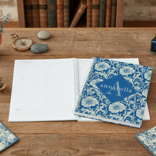 Blauwe Bloemige William Morris Elegante Monogram Planner
