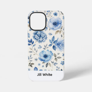 Blauwe Bloemige Witte Waterverf iPhone 12 Mini Hoesje