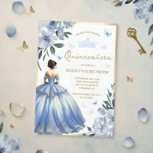 Blauwe bloemjurk Vlinder Quinceañera  Kaart