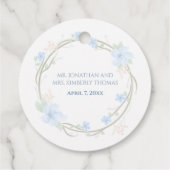 Blauwe bloemkrans rond bedankjes labels (Achterkant)