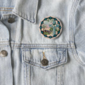 Blauwe Bloemkruis Pasen Knop Ronde Button 5,7 Cm (In situ)