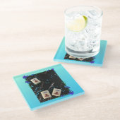 Blauwe bloemmahjong onderzetter (Schuin)