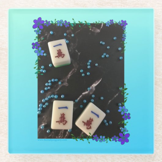 Blauwe bloemmahjong onderzetter (Voorkant)