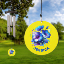 Blauwe Bloemnaam Monogram op geel |