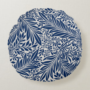 blauwe bloempatroon met diverse bladeren & bloesem rond kussen