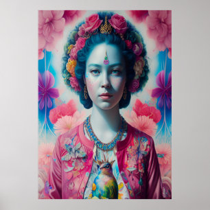 Blauwe bloemprinses met roze jasje poster