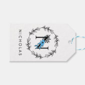 Blauwe Bloemrijke Aangepaste Monogram - Letter N Cadeaulabel (Voorkant (Horizontaal))