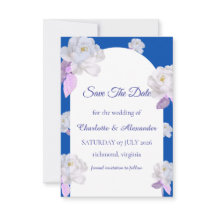 Blauwe Bloemrijke Boog Save the Date Kaart