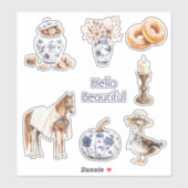 Blauwe Bloemslinger Eend Hoed Sticker (Vel)