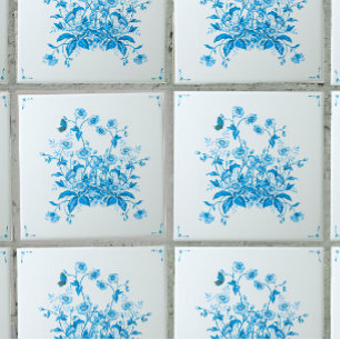 Blauwe Bloemstruik Toile Geïnspireerde Sierlijke T Tegeltje