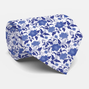 Blauwe Bloemstuk Toile Waterverf Vintage Bruiloft Stropdas
