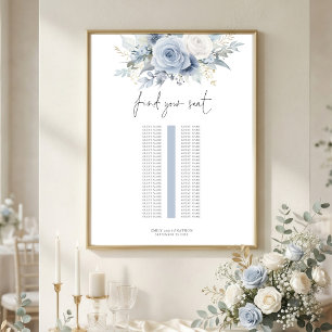 Blauwe Bloemstukken Enkele Tafel Trouwstoelindelin Poster