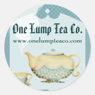 Blauwe bloemteapot en cadeausticker voor label