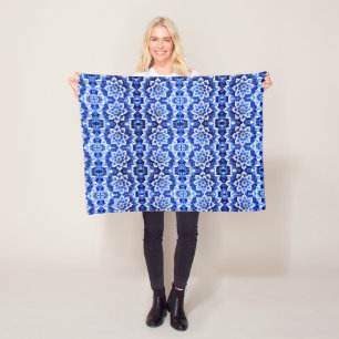 Blauwe Bloemtegelpatroon Dekbed Fleece Deken