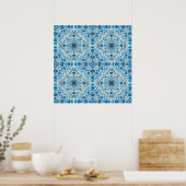 Blauwe bloemtegels poster (Keuken)