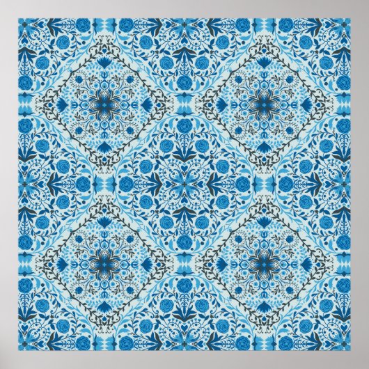 Blauwe bloemtegels poster (Voorkant)