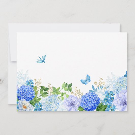 Blauwe bloemvogel elegant baby shower kaart (Achterkant)