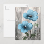 Blauwe Bloesems op Grijs Hout Schilderen Briefkaart (Voorkant / Achterkant)