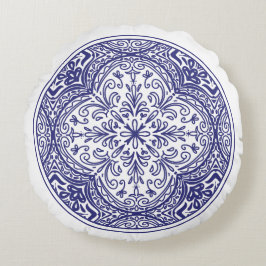 Blauwe Bloom mozaïek Rond Kussen