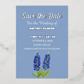 Blauwe Bluebonnets Bloemenfoto QR Code Bruiloft Folie Uitnodiging (Voorkant)