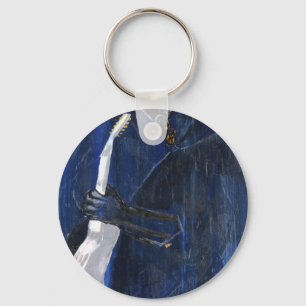 Blauwe Blues Guitar speler die acryl schildert Sleutelhanger