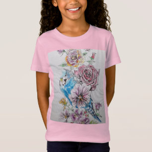 Blauwe boedgie en rode rozenbloemen Meisjes T Shir T-shirt