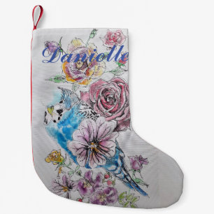 Blauwe boedgie Red Rose Floral Name Stocking Kleine Kerstsok