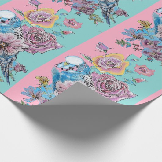 Blauwe boedgie Rozen kunstbloemen Budgies Parrot R Cadeaupapier (Hoek)