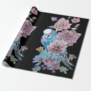 Blauwe boedgie Rozen kunstbloemen Waterverf Verpak Cadeaupapier