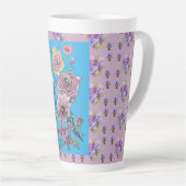 Blauwe boedgie Waterverf florale Dames latte Mok (Rechterhoek)