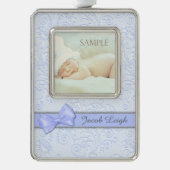 Blauwe boeg Baby eerste kerstmis Verzilverd Kader Ornament (Voorkant)