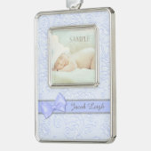 Blauwe boeg Baby eerste kerstmis Verzilverd Kader Ornament (Links)