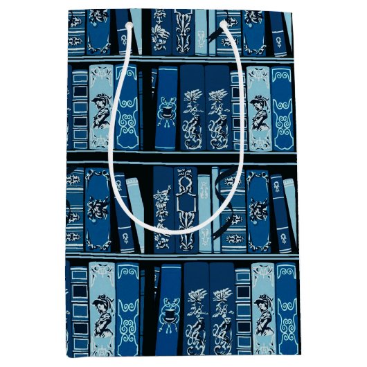 Blauwe boekenplanken boeken medium cadeauzakje (Voorkant)