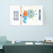 Blauwe boekworm thema banner (Beurs)