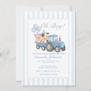 Blauwe Boerderij Tractor Baby Shower Uitnodiging