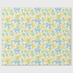 Blauwe Bogen en Gele Bloemen CottageCore Patroon Cadeaupapier