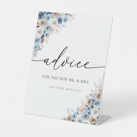 Blauwe Boho Bloemen Advies Teken Reclamebord Met Voetstuk (Voorkant)