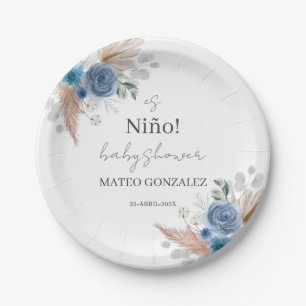 Blauwe boho jongen baby shower papier borden papieren bordje